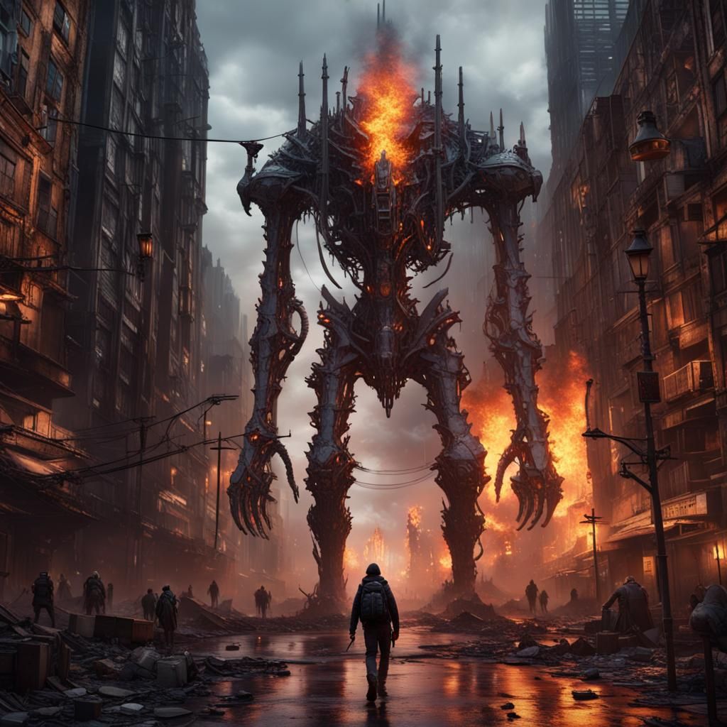 Dystopian Mech Masterpiece in Dark Fantasy Style