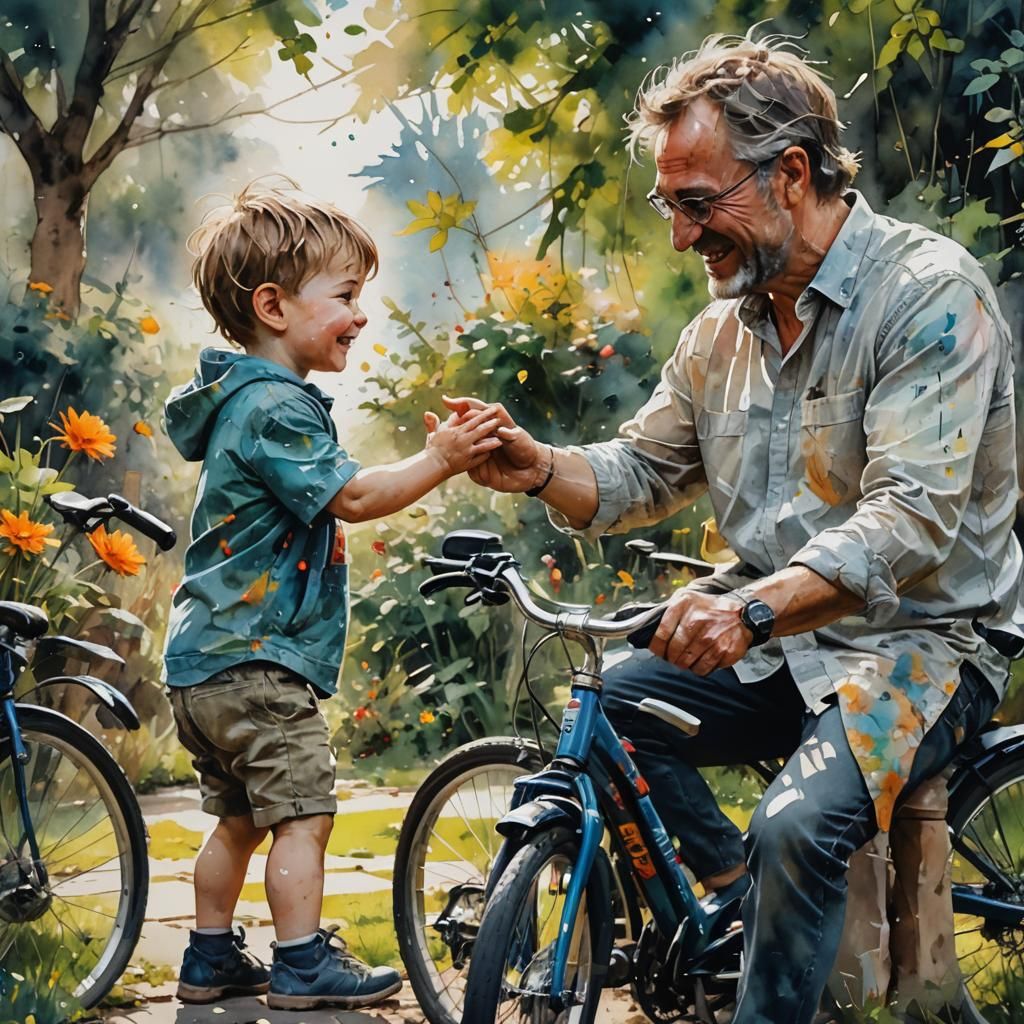 Joyful Toddler High-Five with Dad in Garden