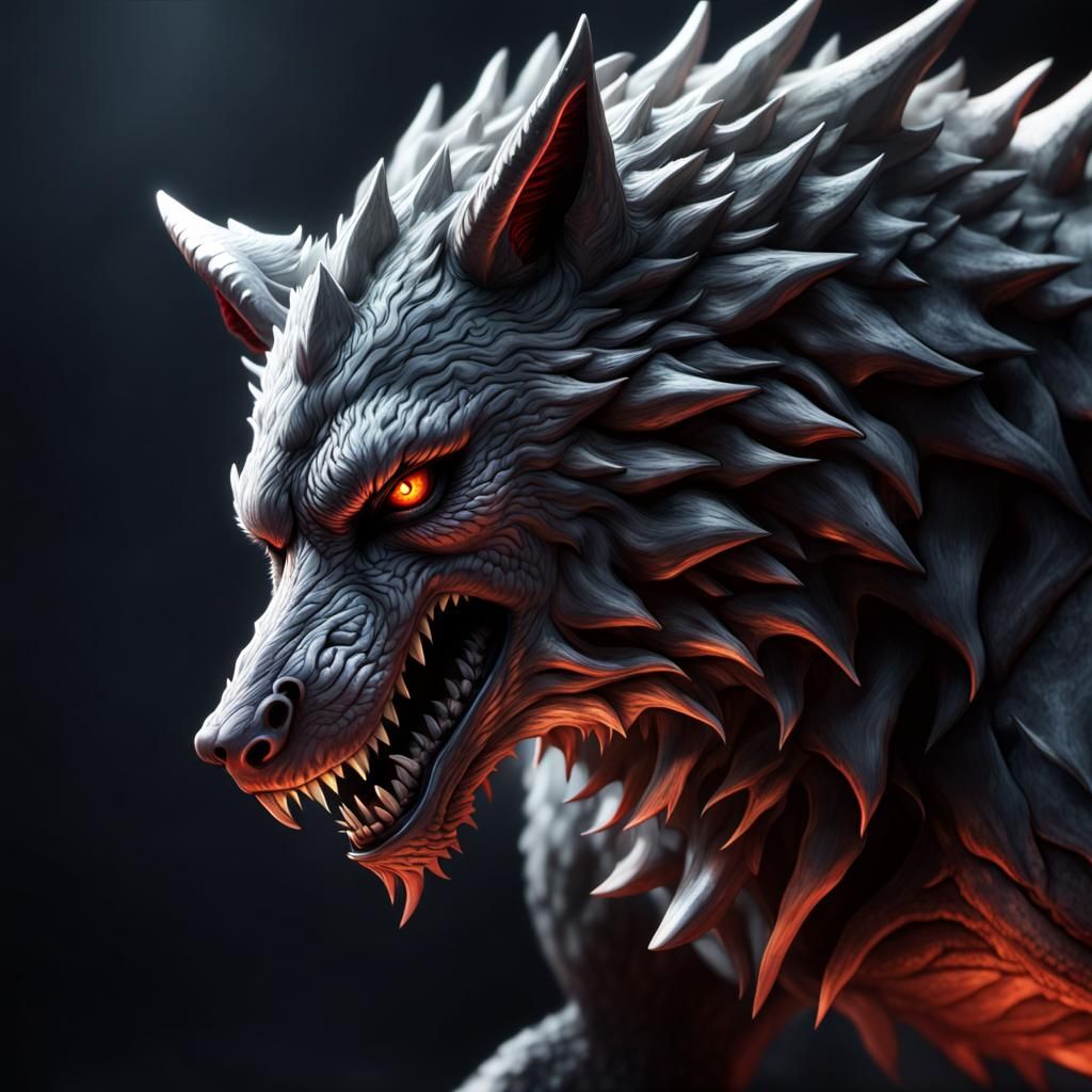 Demon Wolf-Dragon in Solarpunk Style