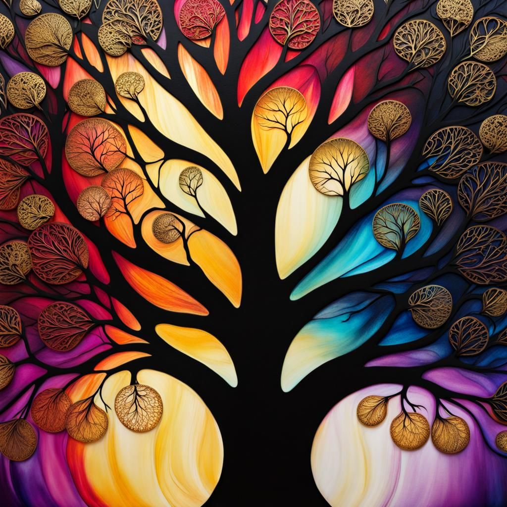 Mystical Night Beneath Fantasy Trees in Alcohol Ink