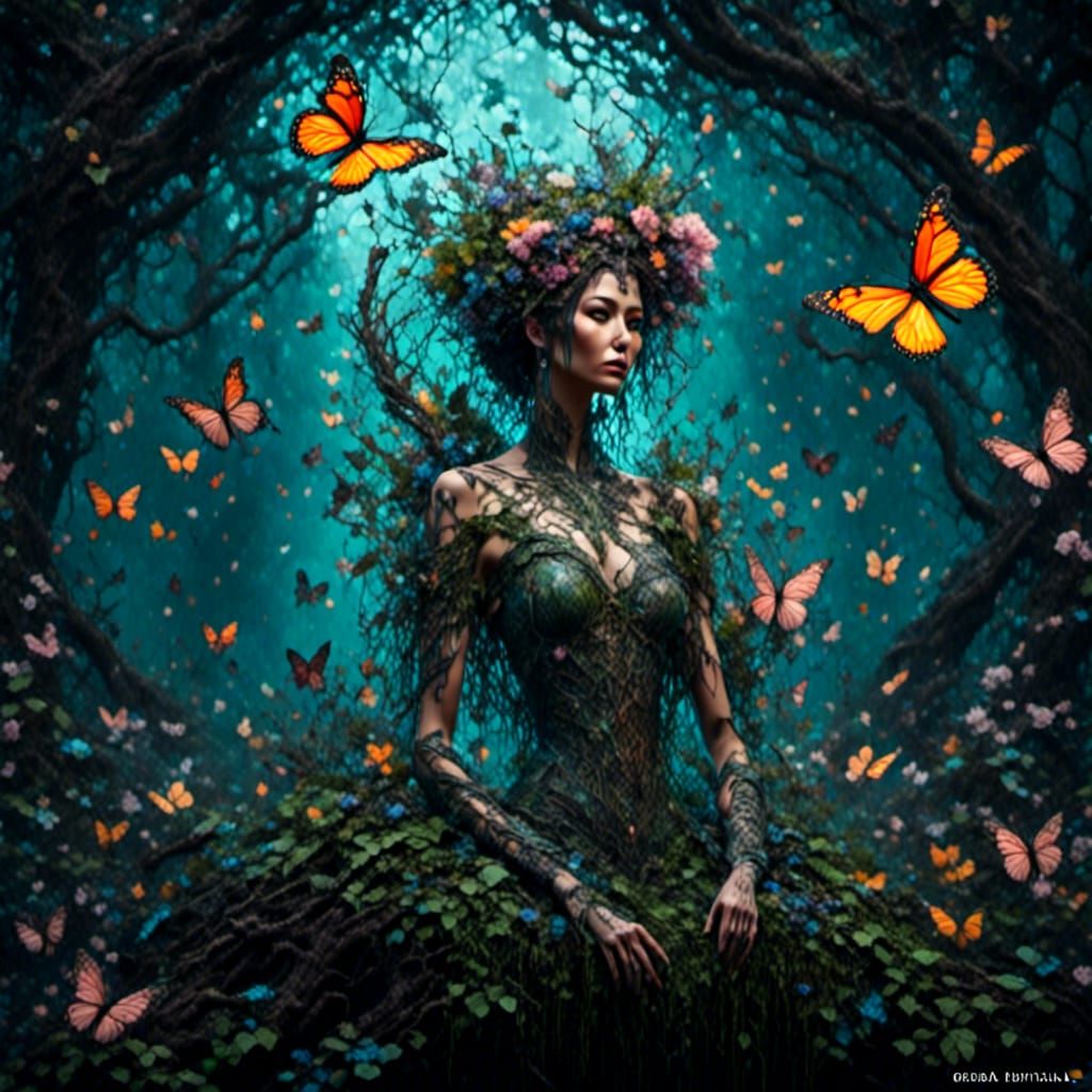 Beautiful Dryad in Magical Forest: Fantasy Art