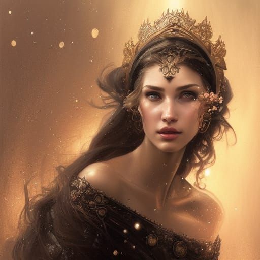 Beautiful Medieval Queen Portrait in Champagne Lighting