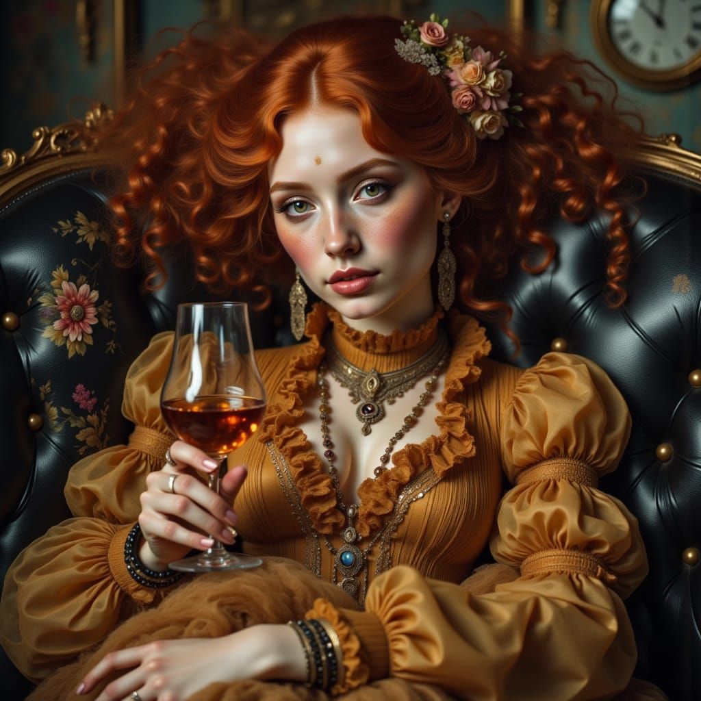 Baroque Lady With Wine, Victorian Renaissance Style