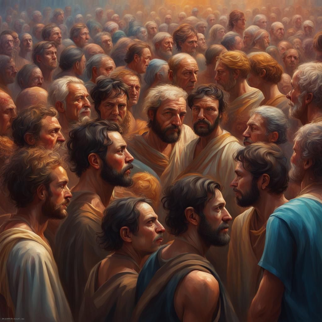 Ancient Crowd in Hyperrealistic Splash Art Style