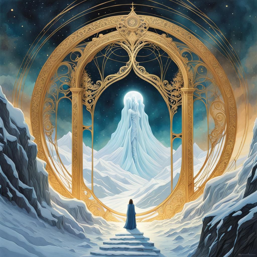 Ghostly Portal in Snowy Landscape: Watercolor Art