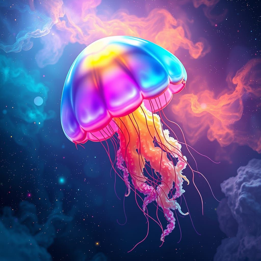 Cosmic Jellyfish Drifting Through Nebula in Surreal Style