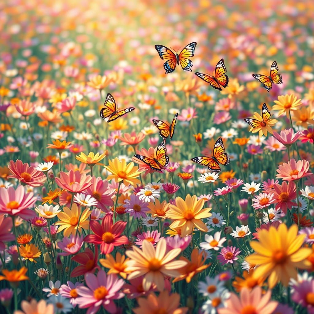 Vibrant Floral Wonderland in Anime-Inspired Style