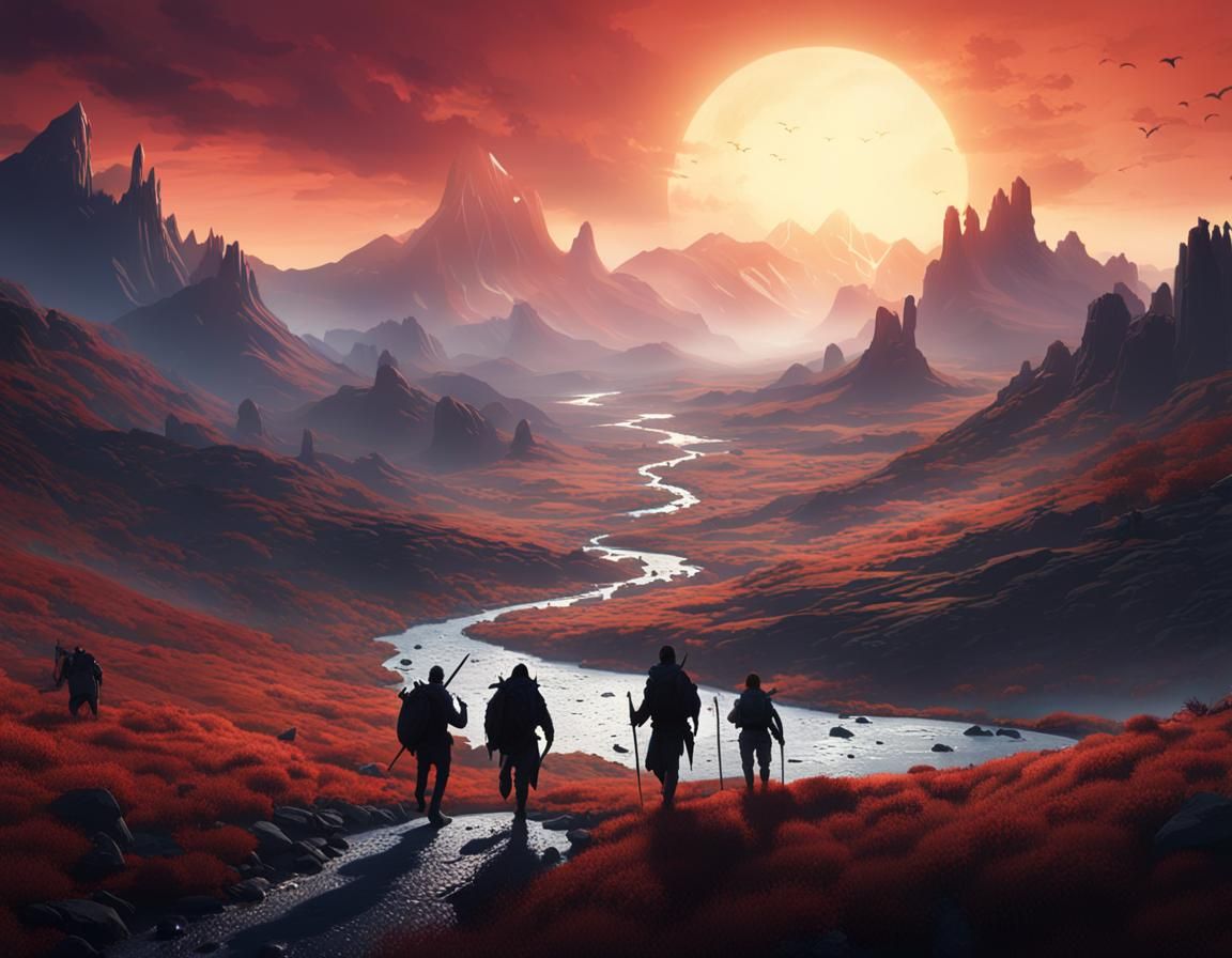 Mountain Top Silhouette Over Valley: Fantasy Concept Art