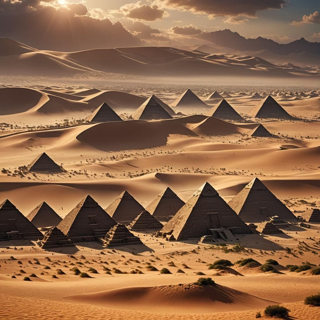 Egyptian Pyramids in Desert Landscape, Matte Painting