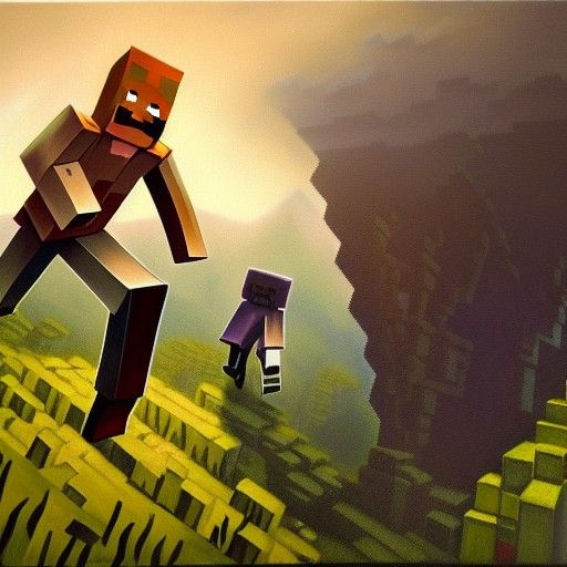 Enderman Chasing Steve: Oil Painting