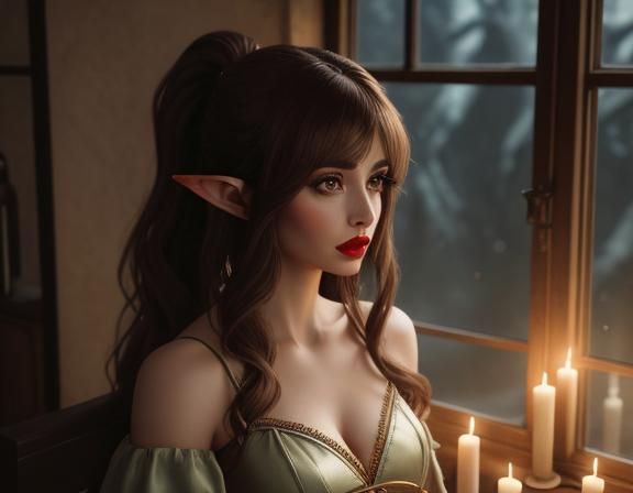 Hyperrealistic Elf Portrait in Temple by Window