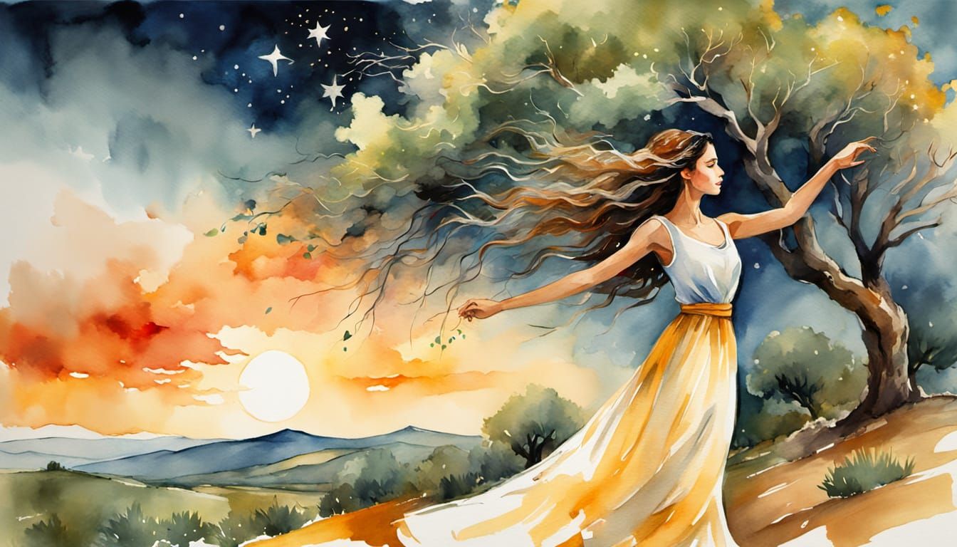 Mediterranean Gypsy Dance in Watercolor Style