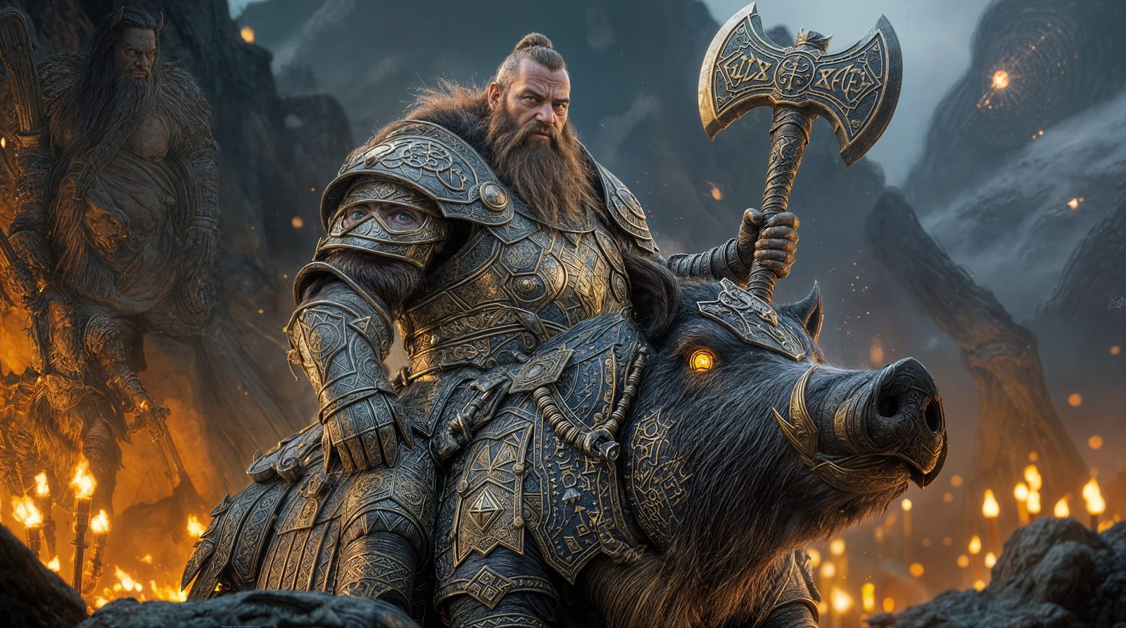 Dwarf Warrior in Intricately Designed Armor