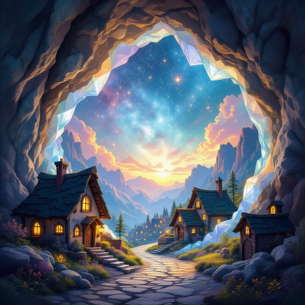 Crystal Geode Village: A Magical Realism Scene