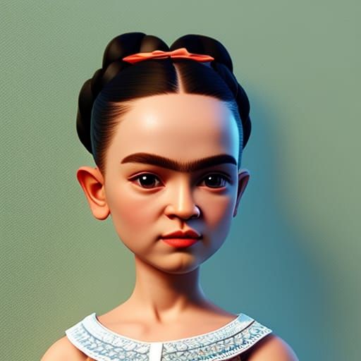 Cute Baby Frida Kahlo Portrait in 3D