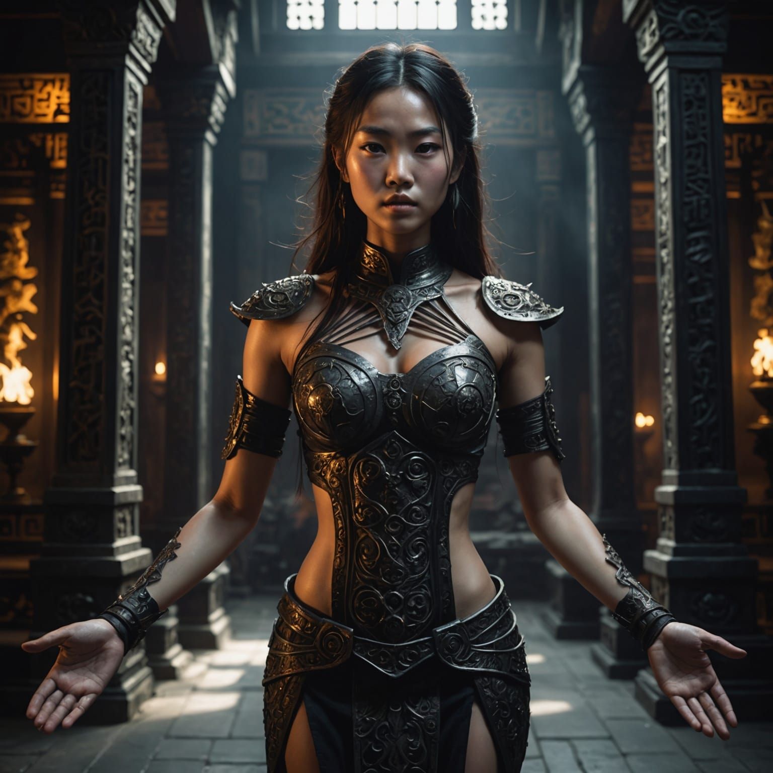 Sorceress Summons Dark Magic in Giger-esque Style