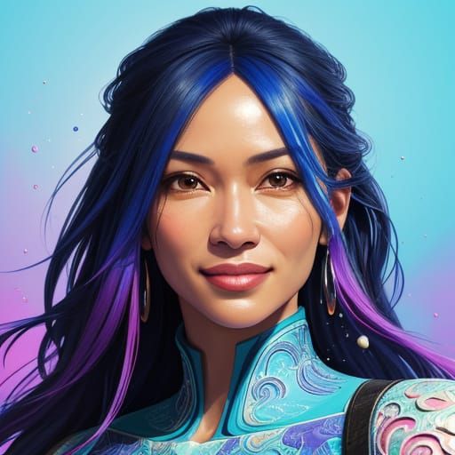 Vibrant Portrait of Smiling Woman in Splash Art