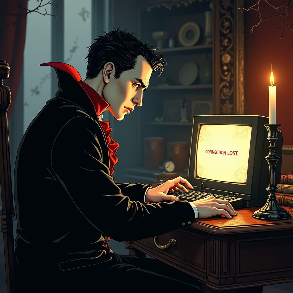 Dracula's Disconnected Video Call: Gothic Mystery