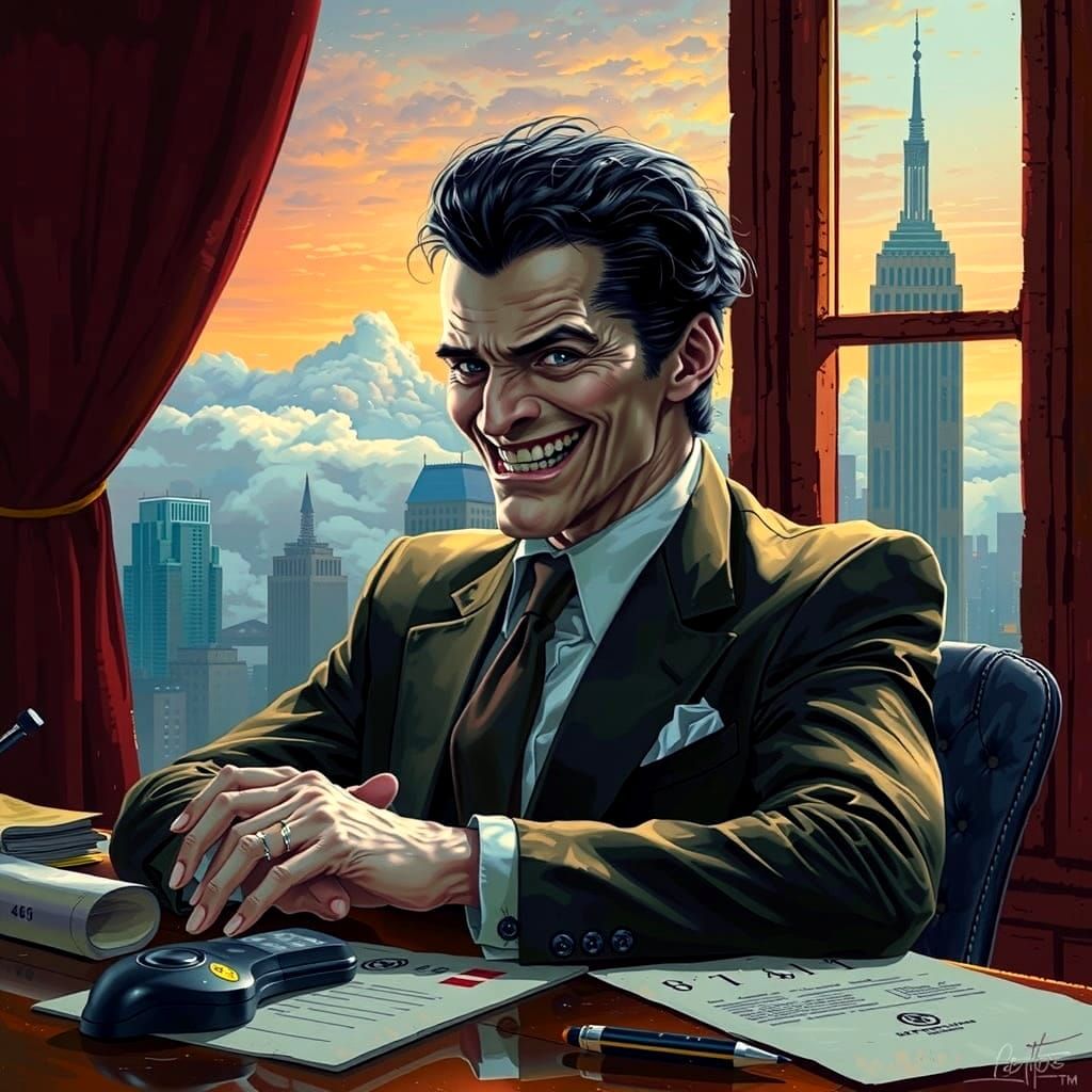 Vampire Banker in Hyperrealistic Cityscape