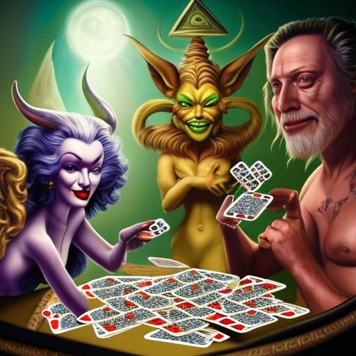Baphomet Plays Cards with Celebrities in Fantasy Art