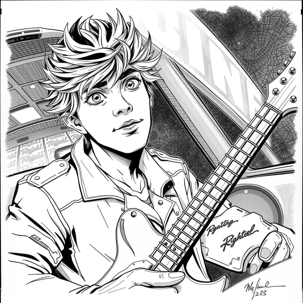 Rocker Boy in Neon Diner Dreamscape