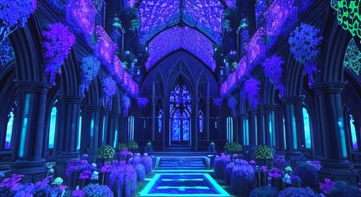 Gothic Garden Mosaic in UV Blacklight Elegance
