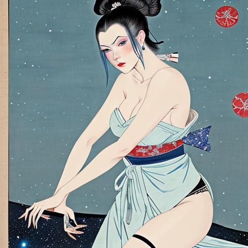Ethereal Beauty Amidst Cosmic Horror: Ukiyo-e Style