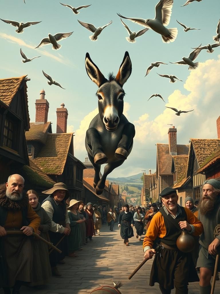 Donkey Leap in a Comical Bruegel Village
