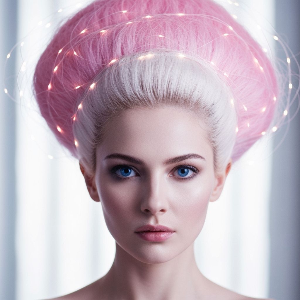 Dreamlike Woman with Pink and White Hair
