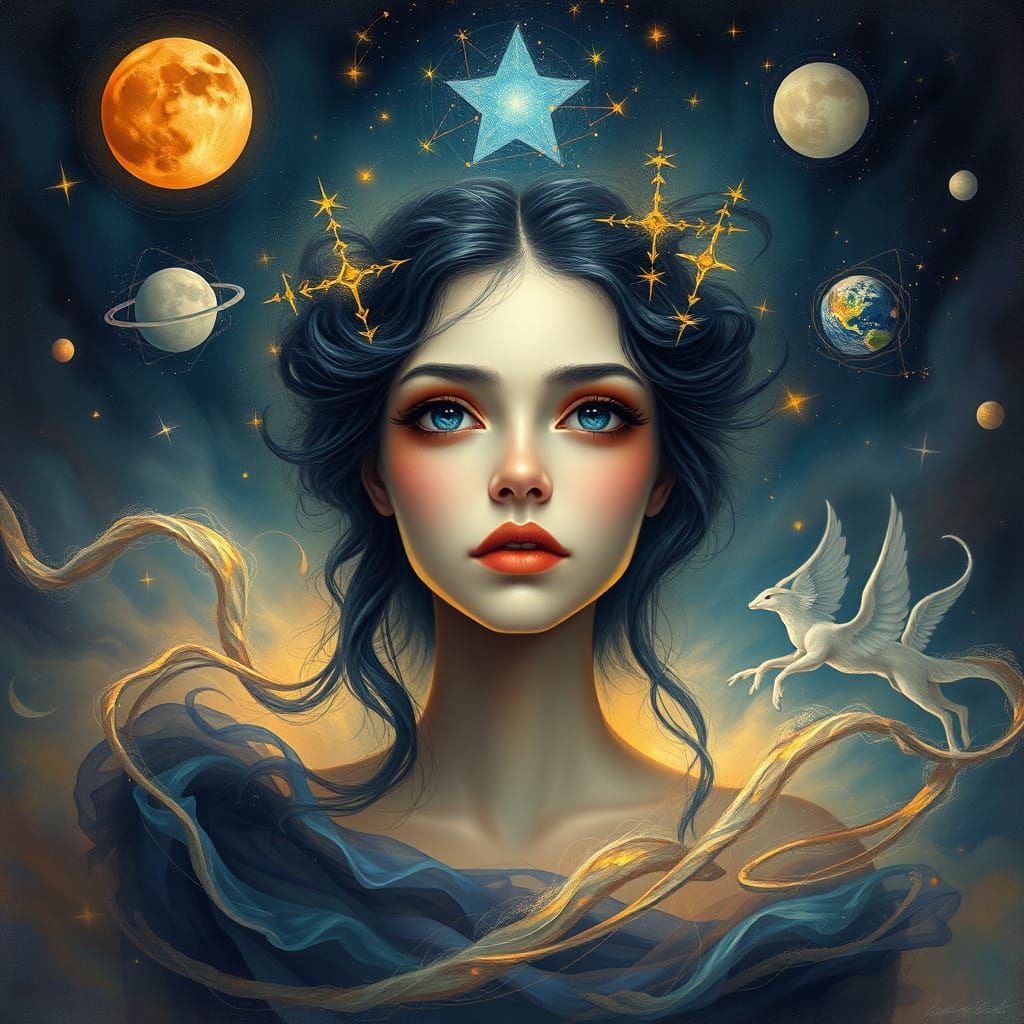 Surreal Portrait of a Mystical Gemini Woman
