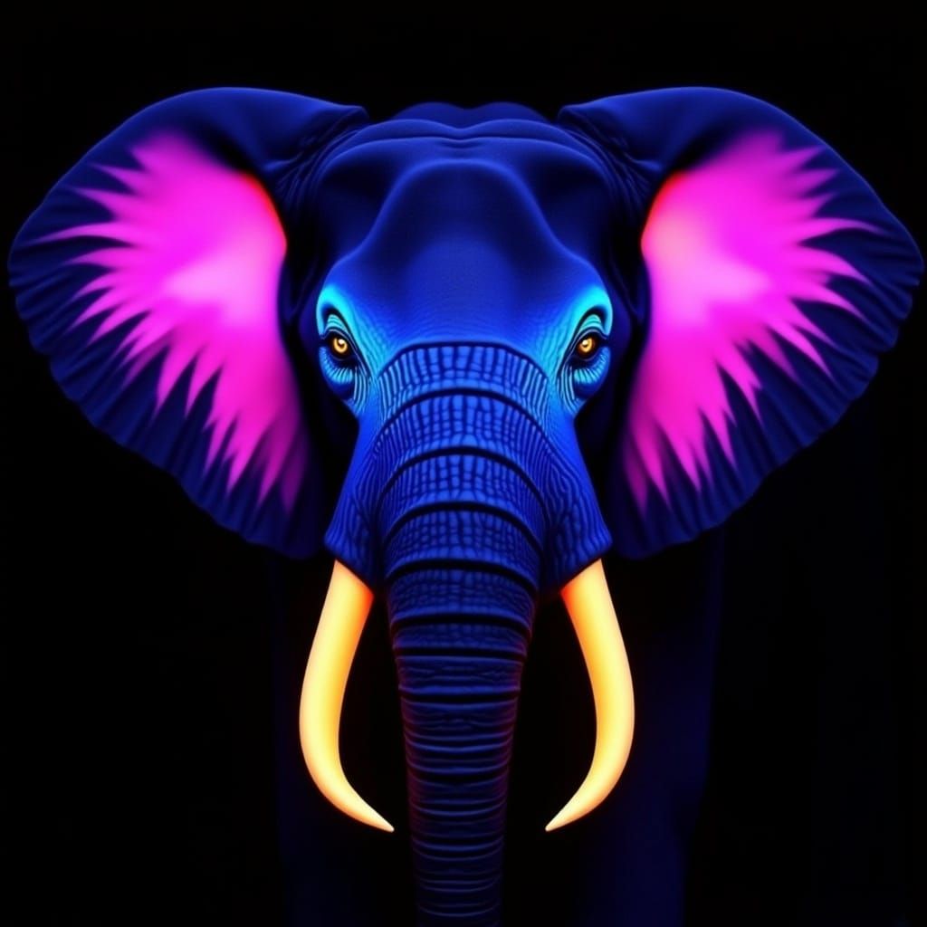 Neon Elephant Portrait in Detailed Matte Painting Style