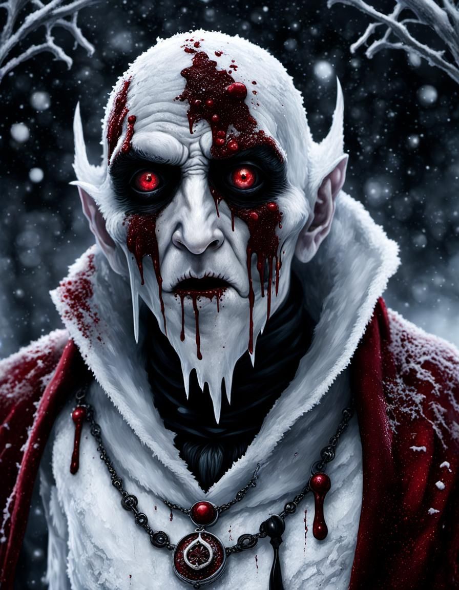 Grimdark Gothic Snow Golem with Crimson Portraits