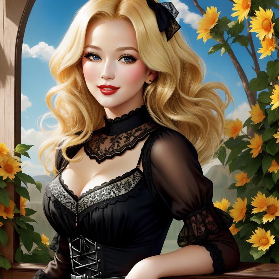 Blonde Woman in Lace Blouse, Pin-Up Style