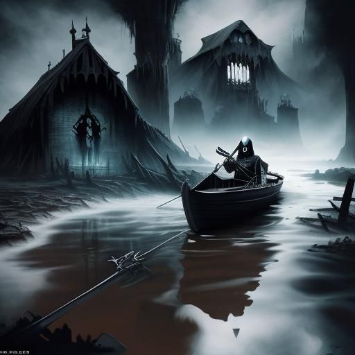 Grim Reaper's Gothic Journey on Dark Waters