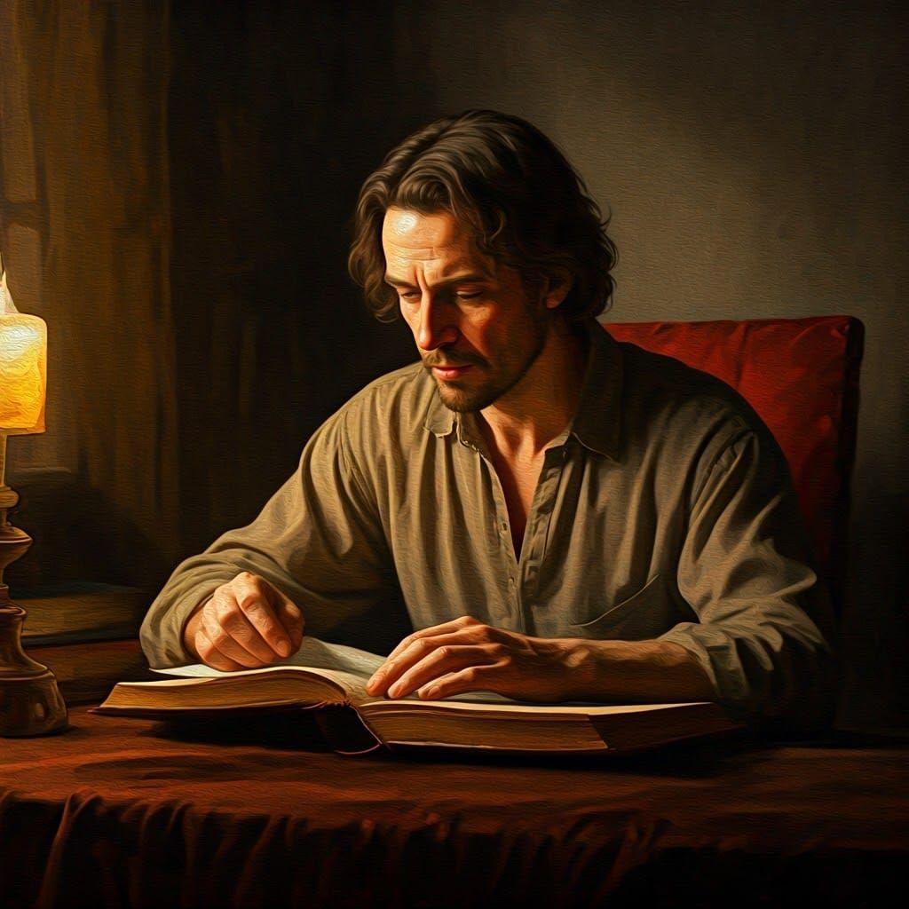Contemplative Man Reading, in the Style of Old Masters