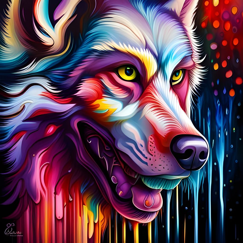 Wolf-Dog Hybrid in Graffiti Splash Art Style