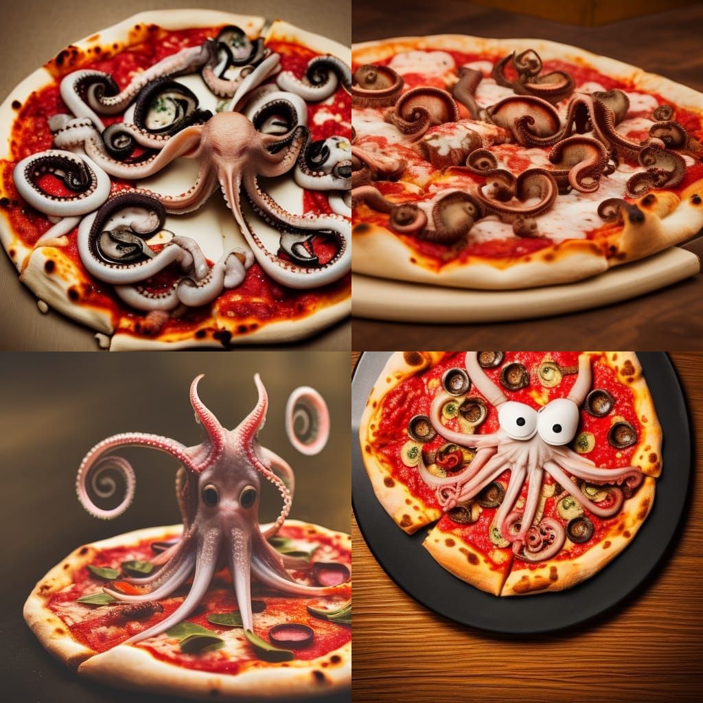 Delightful Octopus Enjoys Pizza: Professional Photography