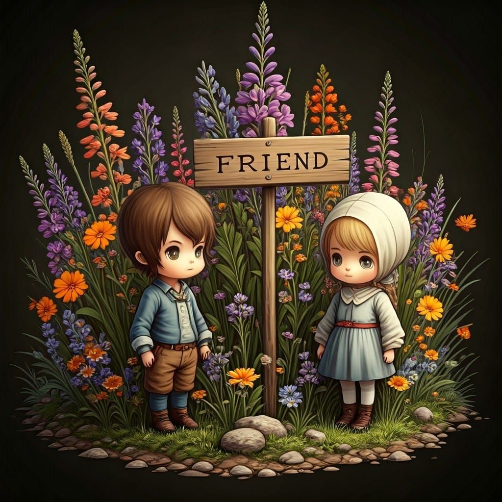 Chibi Children Amongst Wildflowers in Vibrant Colors
