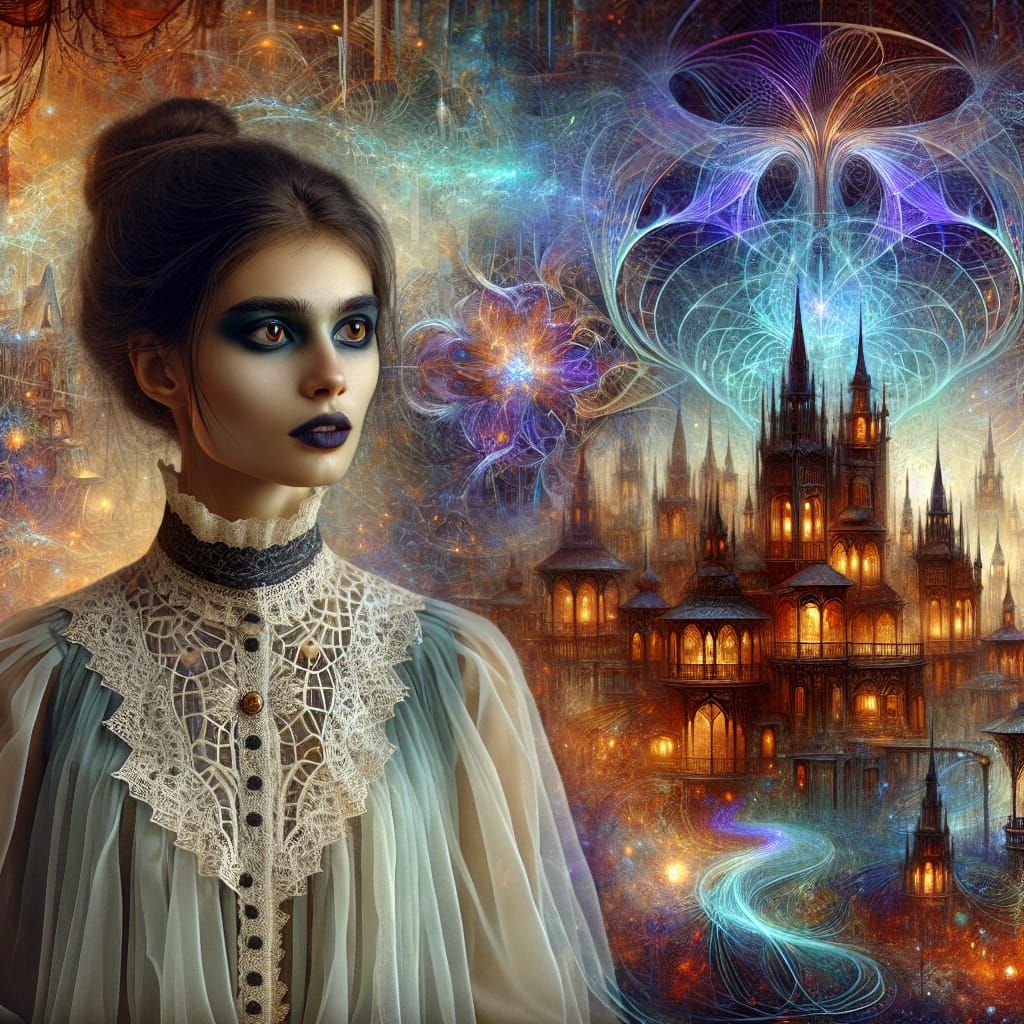 Mysterious goth girl in a delicate, diaphanous pixie beach-d...