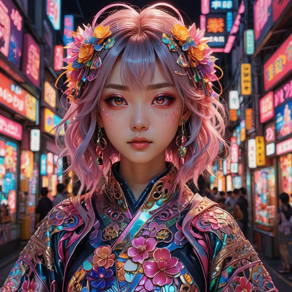 Hyperrealistic Portrait of Woman in Harajuku Fashion