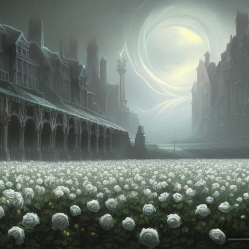 Gothic Rose Field Under a Dark Sky
