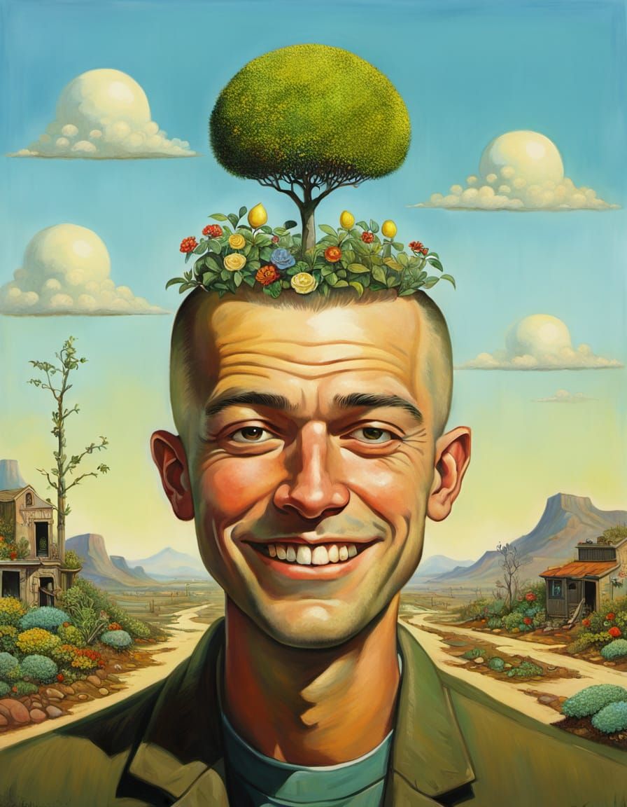 Landscaped Garden Growing on a Man's Head