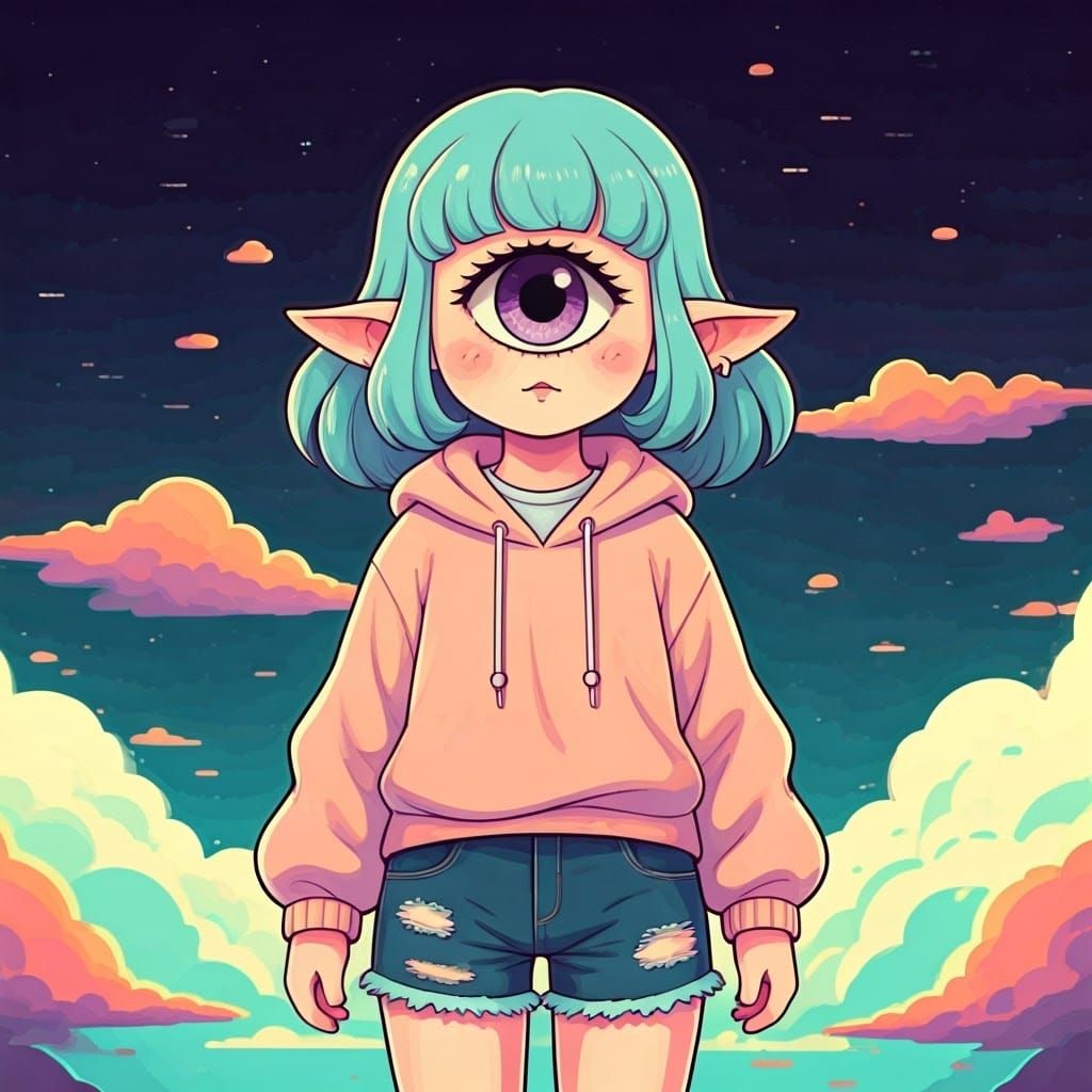 Adorable Cyclops Girl in Vibrant Dreamscape