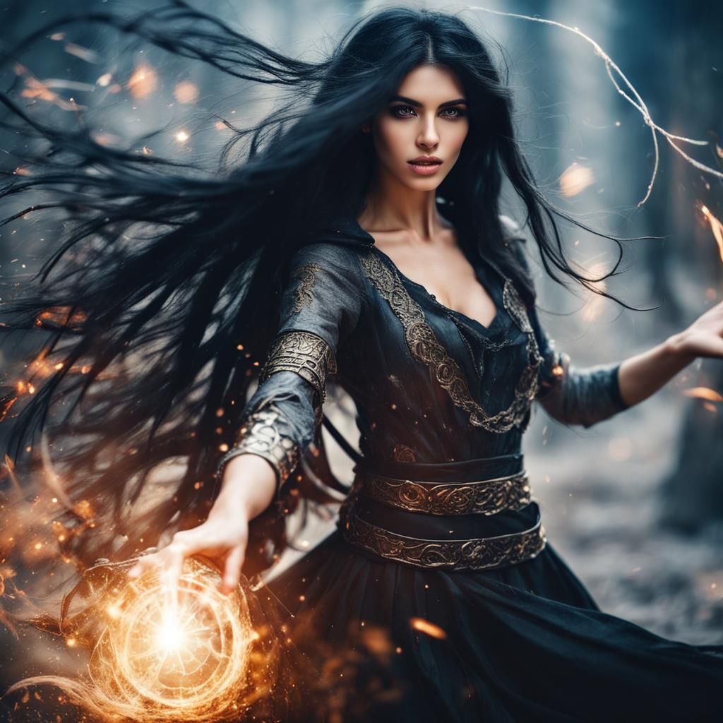 Enchanting Magi Girl Casting Spells in Battle