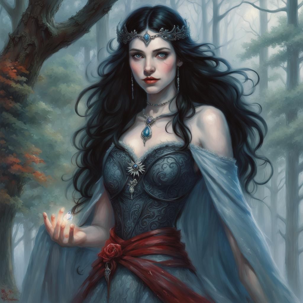 Half-Elf Sorceress in Forest, Ethereal Fantasy Style