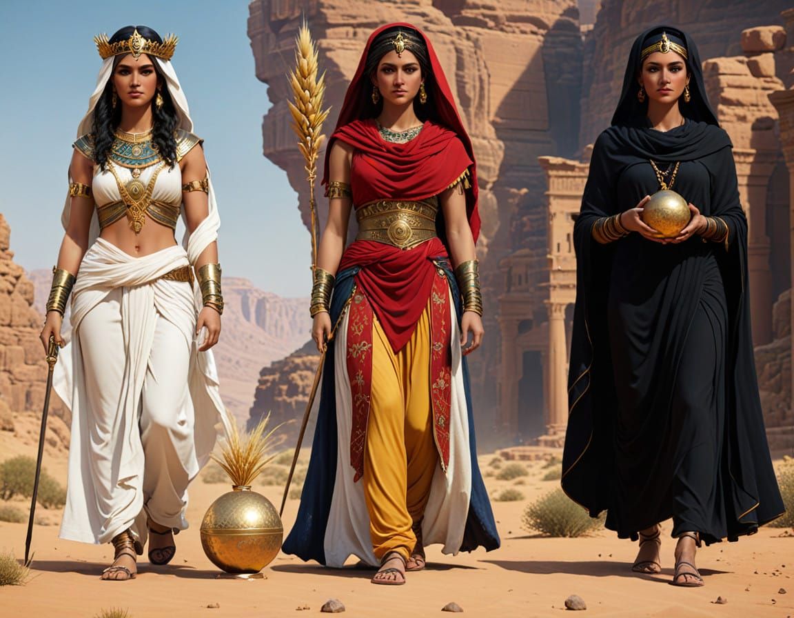 Ancient Petra Goddesses in Cinematic, High-Fantasy Style