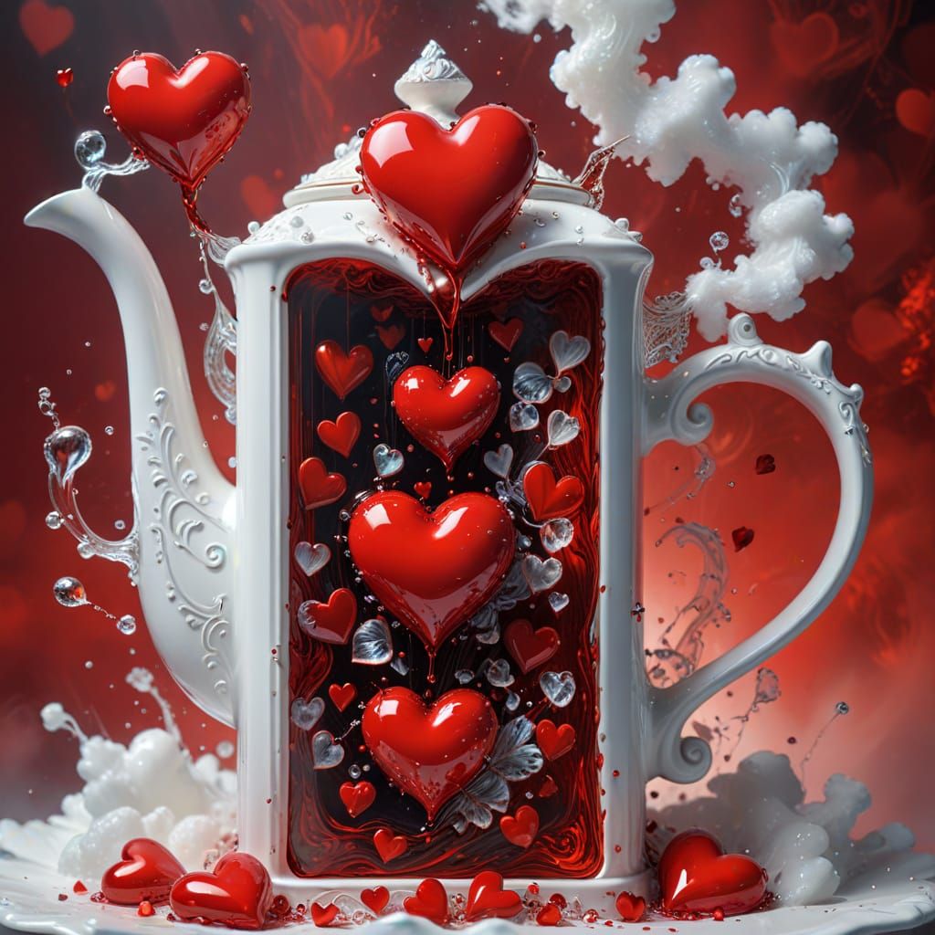 Crystal Heart Teapot with Clouds and Hearts