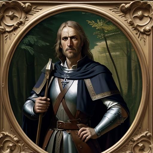Young Templar Knight in Forest, Renaissance Oil Painting