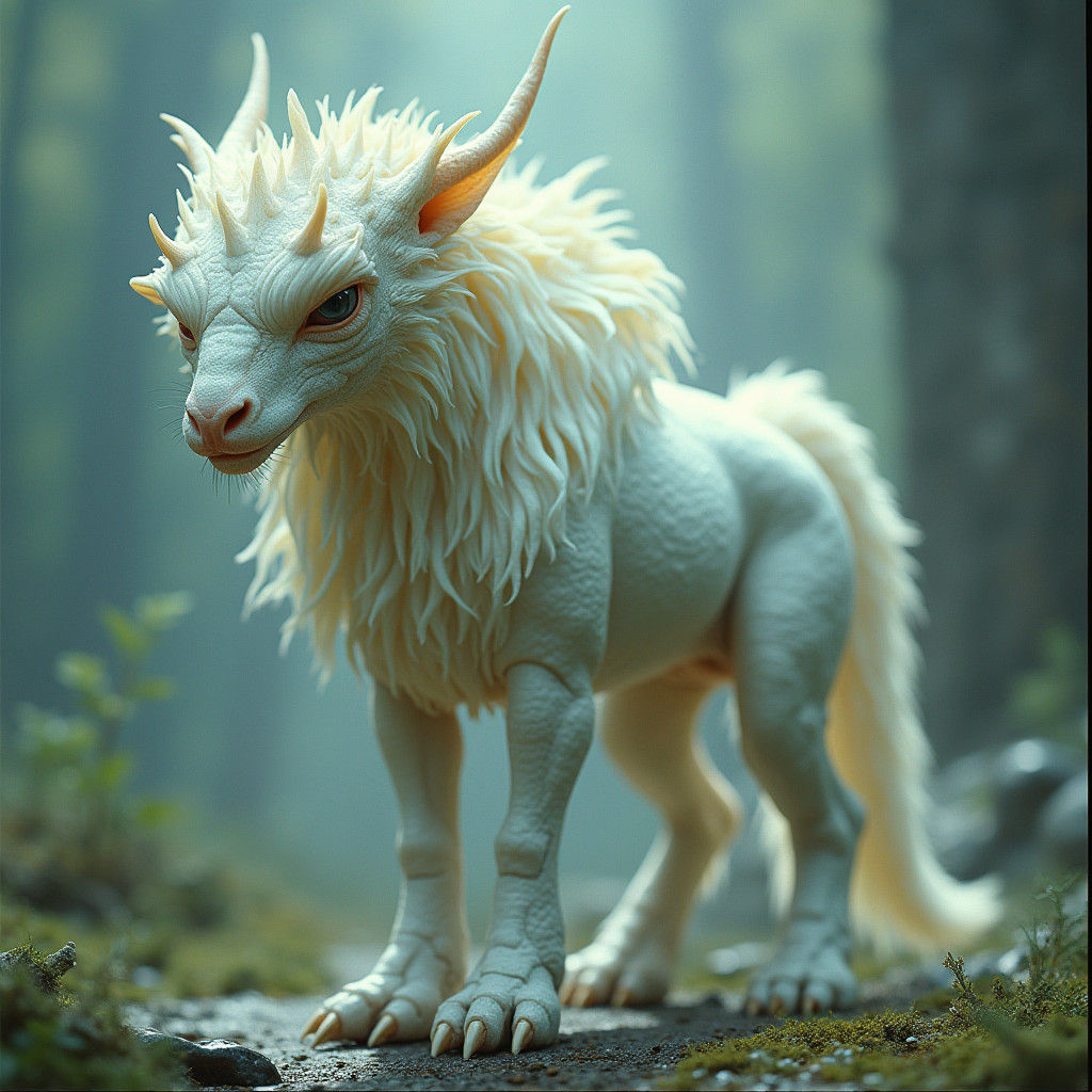 Albino Mythical Beast in Vintagepunk Cinematic Art