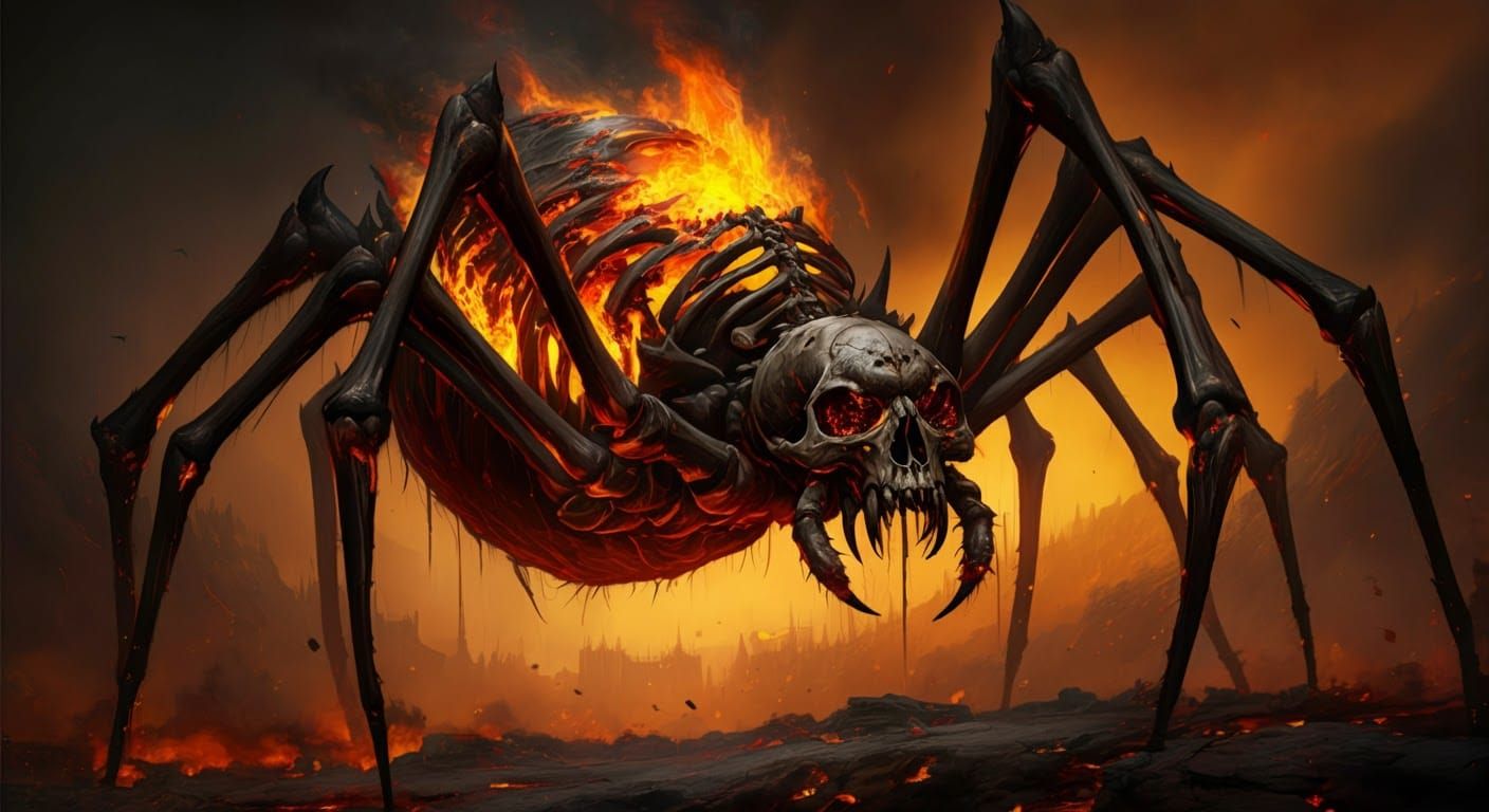 Demonic Skeleton Spider in a Gothic Inferno
